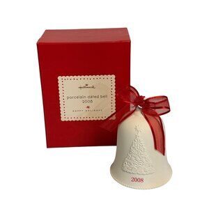 Hallmark 2008 Porcelain Bell Ornament Christmas Tree Design Holiday 4"‎ Decor